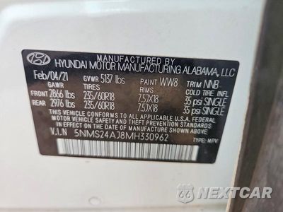 Zdjęcie 13 z 14 samochodu: 2021 HYUNDAI SANTA FE SEL VIN:5NMS24AJ8MH330962 - miniatura