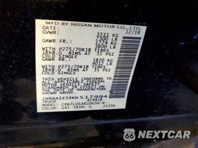Zdjęcie 12 z 12 samochodu: 2019 NISSAN TITAN PRO-4X VIN:1N6AA1E54KN517994 - miniatura