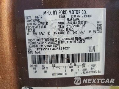 Zdjęcie 13 z 13 samochodu: 2012 FORD F150 SUPERCREW VIN:1FTFW1EF4CFB61027 - miniatura