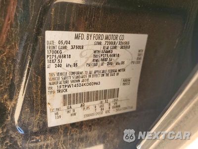 Zdjęcie 12 z 12 samochodu: 2004 FORD F150 SUPERCREW VIN:1FTPW14524KD03963 - miniatura
