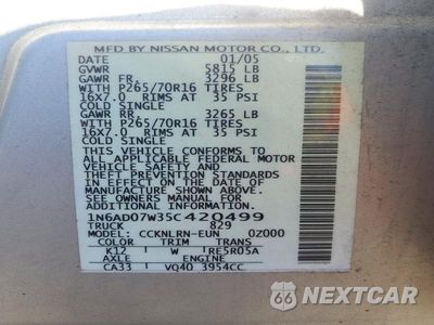 Zdjęcie 12 z 12 samochodu: 2005 NISSAN FRONTIER SE VIN:1N6AD07W35C420499 - miniatura