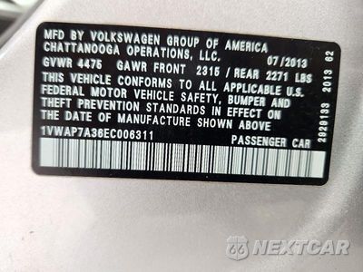 Zdjęcie 12 z 12 samochodu: 2014 VOLKSWAGEN PASSAT VIN:1VWAP7A36EC006311 - miniatura