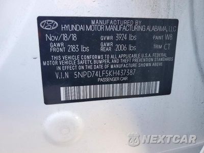 Zdjęcie 13 z 13 samochodu: 2019 HYUNDAI ELANTRA SE VIN:5NPD74LF5KH437387 - miniatura