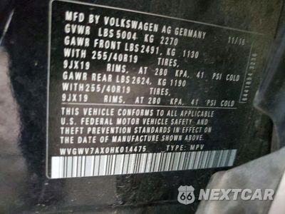 Zdjęcie 13 z 13 samochodu: 2017 VOLKSWAGEN TIGUAN SEL VIN:WVGWV7AX0HK014475 - miniatura