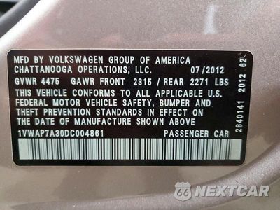 Zdjęcie 12 z 12 samochodu: 2013 VOLKSWAGEN PASSAT S VIN:1VWAP7A30DC004861 - miniatura