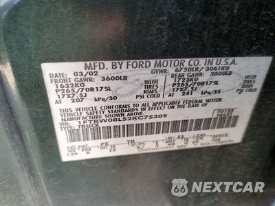 Zdjęcie 12 z 12 samochodu: 2002 FORD F150 SUPERCREW VIN:1FTRW08L52KC75309 - miniatura