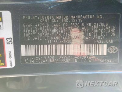 Zdjęcie 12 z 12 samochodu: 2019 TOYOTA CAMRY XSE VIN:4T1B61HK9KU721055 - miniatura