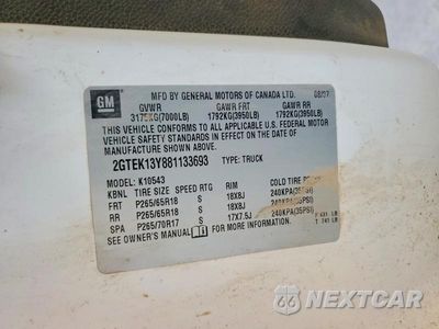 Zdjęcie 12 z 12 samochodu: 2008 GMC SIERRA K1500 VIN:2GTEK13Y881133693 - miniatura