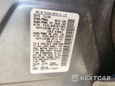 Zdjęcie 14 z 14 samochodu: 2007 NISSAN MURANO S VIN:JN8AZ08T77W505117 - miniatura
