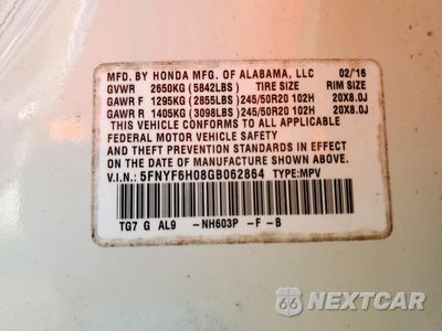Zdjęcie 13 z 13 samochodu: 2016 HONDA PILOT ELITE VIN:5FNYF6H08GB062864 - miniatura