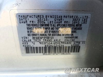 Zdjęcie 12 z 12 samochodu: 2015 NISSAN SENTRA S VIN:3N1AB7AP1FY381121 - miniatura