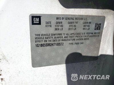 Zdjęcie 12 z 12 samochodu: 2017 CHEVROLET CRUZE LT VIN:1G1BE5SM2H7100572 - miniatura