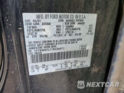 Zdjęcie 12 z 12 samochodu: 2001 FORD F150 SUPERCREW VIN:1FTRW07L11KC06911 - miniatura