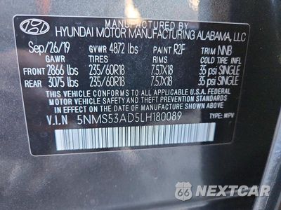 Zdjęcie 13 z 13 samochodu: 2020 HYUNDAI SANTA FE LIMITED VIN:5NMS53AD5LH180089 - miniatura