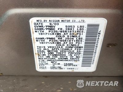 Zdjęcie 13 z 13 samochodu: 2004 NISSAN MURANO SL VIN:JN8AZ08W84W302985 - miniatura