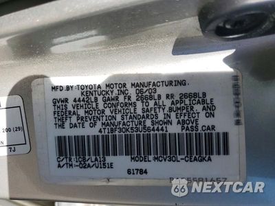 Zdjęcie 12 z 12 samochodu: 2003 TOYOTA CAMRY XLE V6 VIN:4T1BF30K53U564441 - miniatura