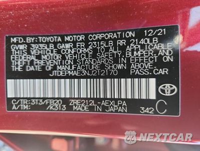 Zdjęcie 12 z 12 samochodu: 2022 TOYOTA COROLLA LE VIN:JTDEPMAE3NJ212170 - miniatura