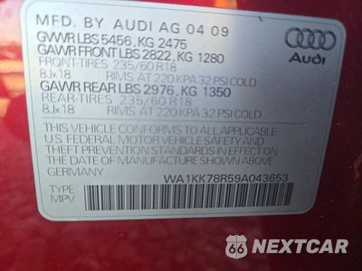 Zdjęcie 13 z 13 samochodu: 2009 AUDI Q5 3.2 VIN:WA1KK78R59A043653 - miniatura