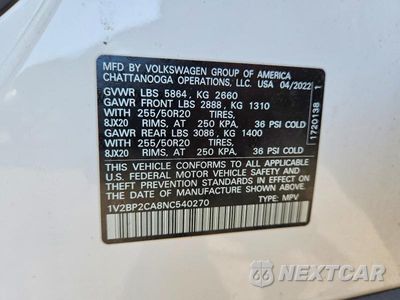 Zdjęcie 13 z 13 samochodu: 2022 VOLKSWAGEN ATLAS SEL VIN:1V2BP2CA8NC540270 - miniatura