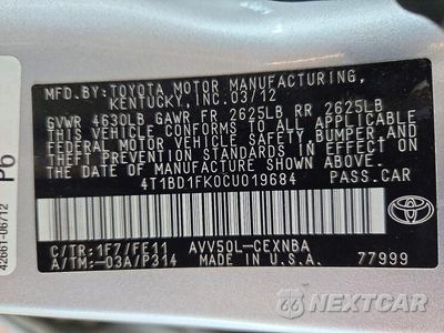 Zdjęcie 12 z 12 samochodu: 2012 TOYOTA CAMRY HYBRID LE VIN:4T1BD1FK0CU019684 - miniatura