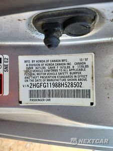 Zdjęcie 12 z 12 samochodu: 2008 HONDA CIVIC EXL VIN:2HGFG11988H528502 - miniatura