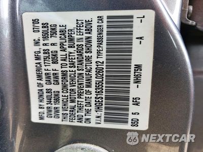 Zdjęcie 12 z 12 samochodu: 2005 HONDA CIVIC DX VP VIN:1HGES16355L026012 - miniatura