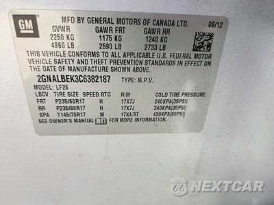 Zdjęcie 13 z 13 samochodu: 2012 CHEVROLET EQUINOX LS VIN:2GNALBEK3C6382187 - miniatura