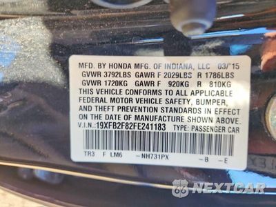 Zdjęcie 12 z 12 samochodu: 2015 HONDA CIVIC EX VIN:19XFB2F82FE241183 - miniatura