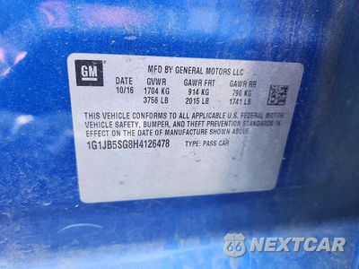 Zdjęcie 12 z 12 samochodu: 2017 CHEVROLET SONIC LS VIN:1G1JB5SG8H4126478 - miniatura