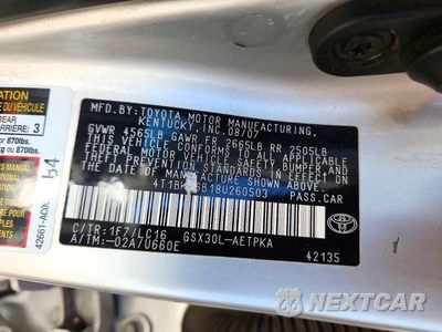 Zdjęcie 12 z 12 samochodu: 2008 TOYOTA AVALON LIMITED VIN:4T1BK36B18U260503 - miniatura