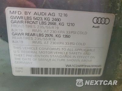 Zdjęcie 13 z 13 samochodu: 2017 AUDI Q5 PREMIUM VIN:WA1C2AFP3HA089645 - miniatura