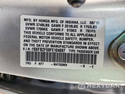 Zdjęcie 12 z 12 samochodu: 2015 HONDA CIVIC LX VIN:19XFB2F59FE104697 - miniatura