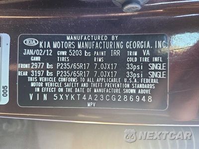 Zdjęcie 13 z 13 samochodu: 2012 KIA SORENTO LX VIN:5XYKT4A23CG286948 - miniatura