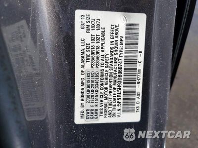 Zdjęcie 13 z 13 samochodu: 2013 HONDA ODYSSEY TOURING VIN:5FNRL5H93DB060747 - miniatura