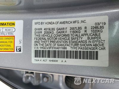 Zdjęcie 13 z 13 samochodu: 2019 HONDA ACCORD HYBRID EXL VIN:1HGCV3F51KA011686 - miniatura