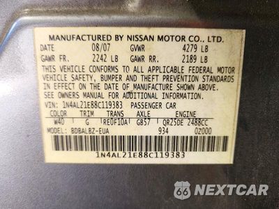 Zdjęcie 13 z 13 samochodu: 2008 NISSAN ALTIMA 2.5 VIN:1N4AL21E88C119383 - miniatura