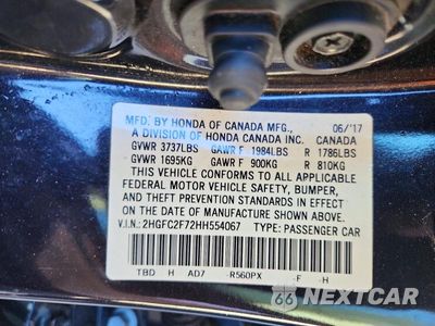 Zdjęcie 13 z 13 samochodu: 2017 HONDA CIVIC EX VIN:2HGFC2F72HH554067 - miniatura