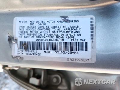 Zdjęcie 13 z 13 samochodu: 2003 TOYOTA COROLLA LE VIN:1NXBR32E43Z034850 - miniatura