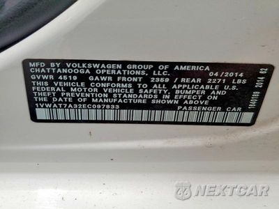 Zdjęcie 13 z 13 samochodu: 2014 VOLKSWAGEN PASSAT S VIN:1VWAT7A32EC097833 - miniatura