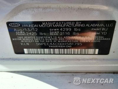 Zdjęcie 12 z 12 samochodu: 2013 HYUNDAI SONATA LIMITED VIN:5NPEC4AC0DH581795 - miniatura