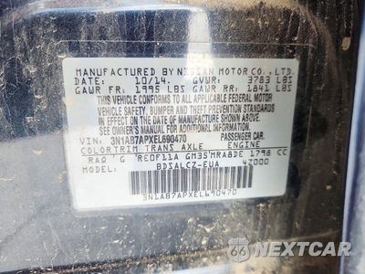 Zdjęcie 12 z 12 samochodu: 2014 NISSAN SENTRA S VIN:3N1AB7APXEL690470 - miniatura
