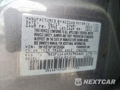 Zdjęcie 12 z 12 samochodu: 2017 NISSAN SENTRA S VIN:3N1AB7AP1HY359994 - miniatura