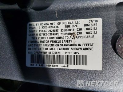 Zdjęcie 13 z 13 samochodu: 2018 HONDA CR-V EX VIN:7FARW2H51JE076870 - miniatura