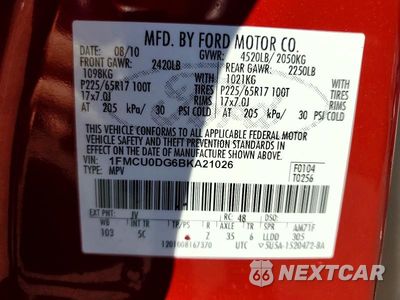 Zdjęcie 13 z 13 samochodu: 2011 FORD ESCAPE XLT VIN:1FMCU0DG6BKA21026 - miniatura