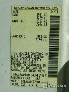 Zdjęcie 12 z 12 samochodu: 2011 NISSAN ALTIMA 2.5 VIN:1N4AL2AP1BN504765 - miniatura