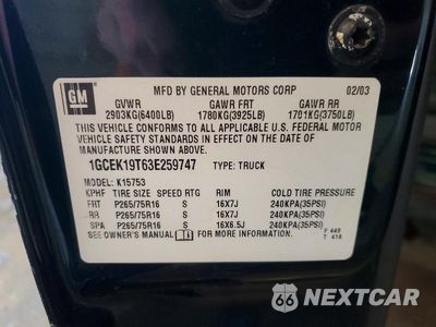 Zdjęcie 12 z 12 samochodu: 2003 CHEVROLET SILVERADO K1500 VIN:1GCEK19T63E259747 - miniatura