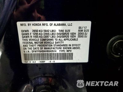 Zdjęcie 13 z 13 samochodu: 2017 HONDA PILOT ELITE VIN:5FNYF6H04HB042614 - miniatura