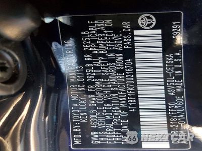 Zdjęcie 12 z 12 samochodu: 2013 TOYOTA CAMRY SE VIN:4T1BF1FK7DU216704 - miniatura