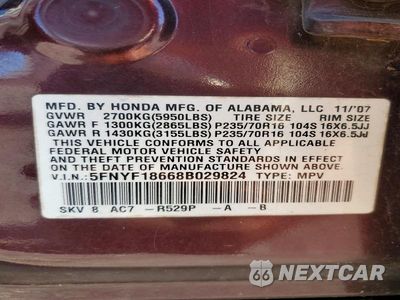 Zdjęcie 13 z 13 samochodu: 2008 HONDA PILOT EXL VIN:5FNYF18668B029824 - miniatura