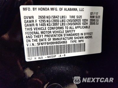 Zdjęcie 14 z 14 samochodu: 2017 HONDA PILOT ELITE VIN:5FNYF6H08HB054863 - miniatura